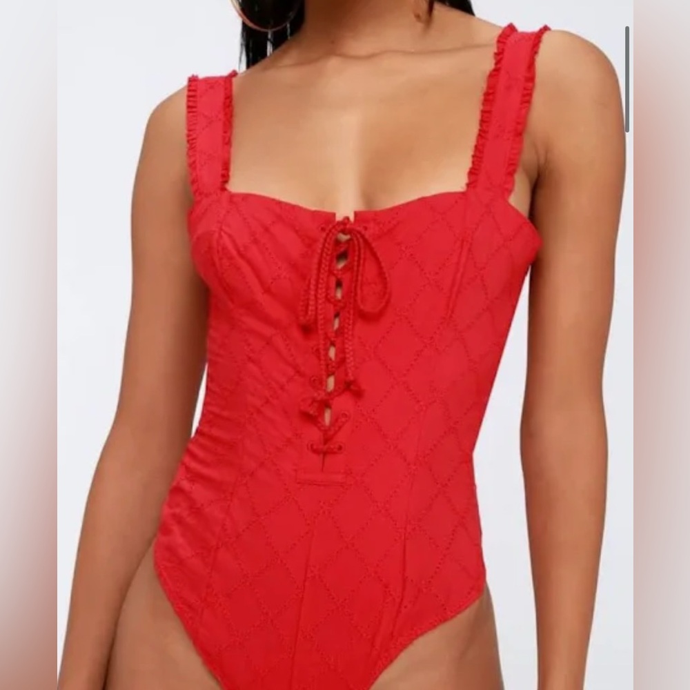 Free people Red bodysuit with lace up detail - size medium